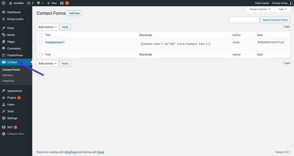 contact form 7 settings