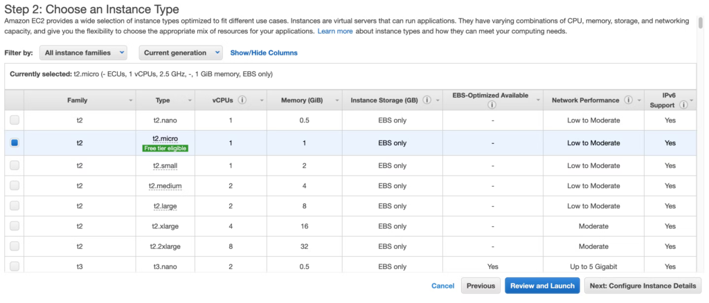 Select an instance type