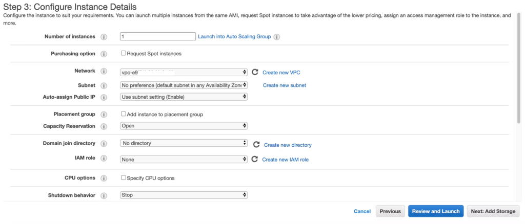 Set up instance details